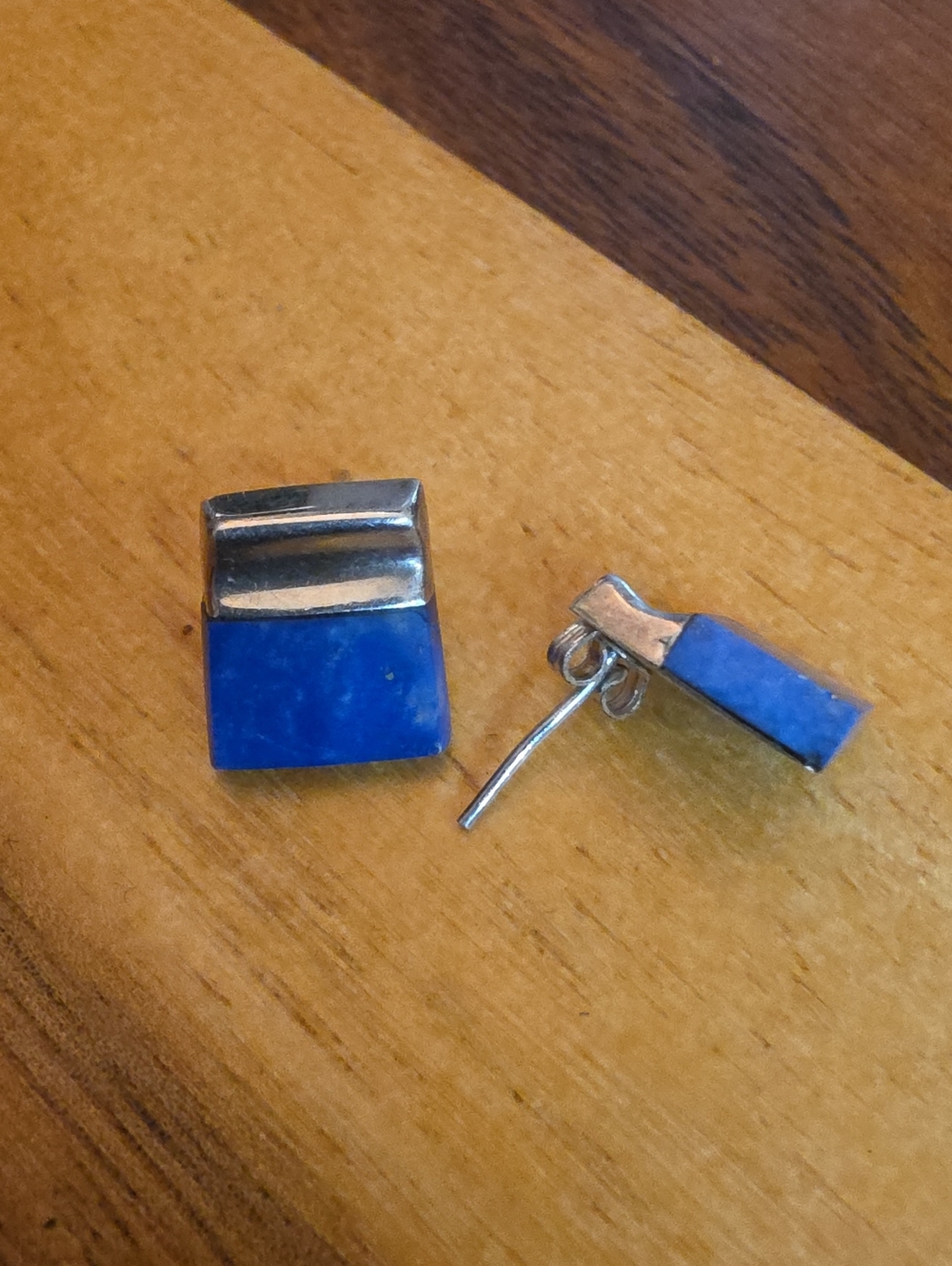 925 Silver-Tone Earrings with Deep Blue Stone Inset